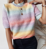 Women'S Short Sleeve Multicolor Knitted Sweater