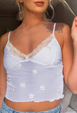 Sexy Lace Daisy Embroidery V-neck Tank Top