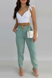Casual V-neck Ruffle Sleeve Tops Pants Two-Piece Outfit Sets