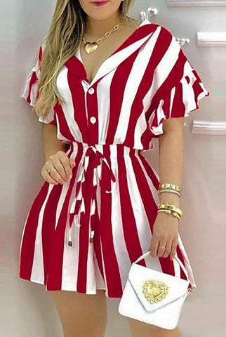Womens Fashion Short Sleeve Stripe Shirt Dress