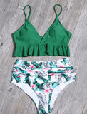Ruffles Print Leaf Bikini Set Swimwear Swimsuit