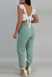 Casual V-neck Ruffle Sleeve Tops Pants Two-Piece Outfit Sets
