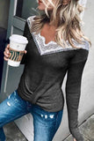 Womens Lace V-neck Patchwork Sweater Top