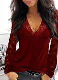 Womens Lace V-neck Long Sleeved T-shirt