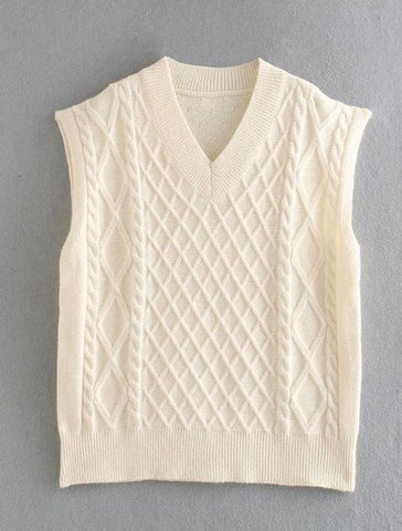 Loose Knit V-neck Vest Sweater