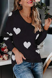 Womens Print V-Neck Knit Long Sleeve Sweater Top