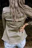 Womens Long Sleeve Solid Color Denim Jacket Coat
