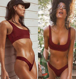 Fashion Solid Color Sportswear Two Piece Bikini Pure Color Vest Type Two Piece Bikini